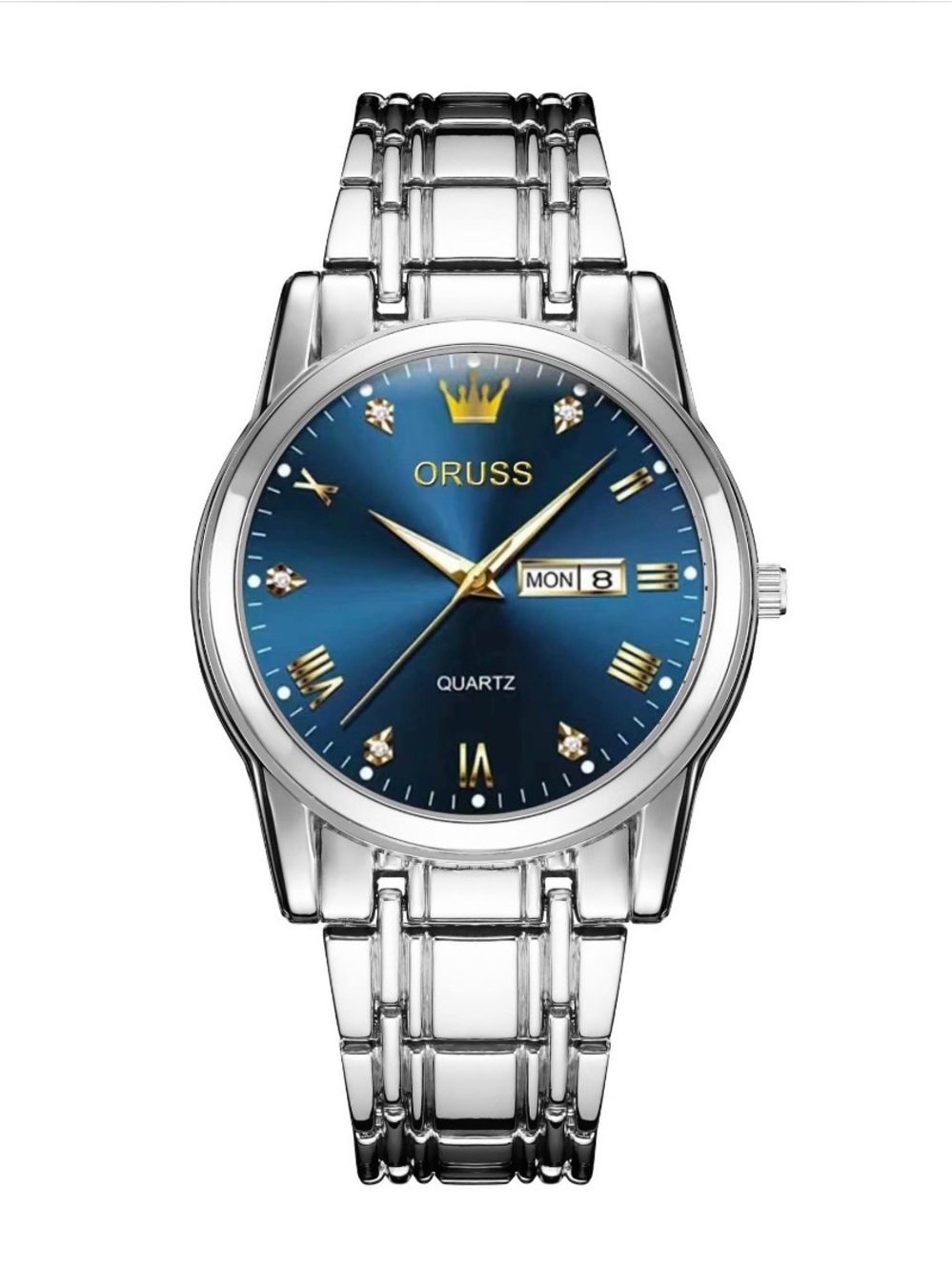 Oruss Men's Silver Stainless Steel Watch with Blue Dial